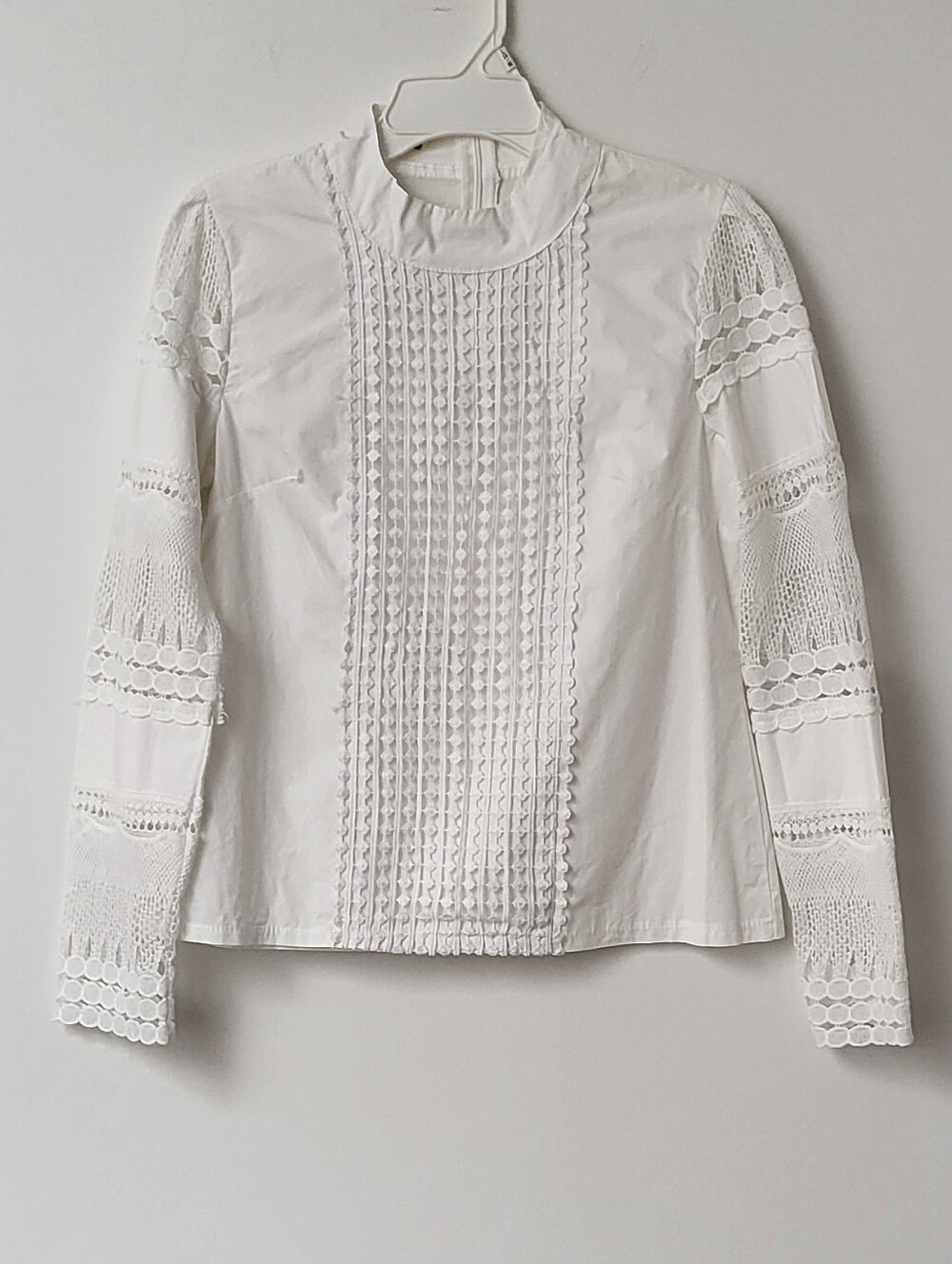 White Lace-Detail Long Sleeve Top